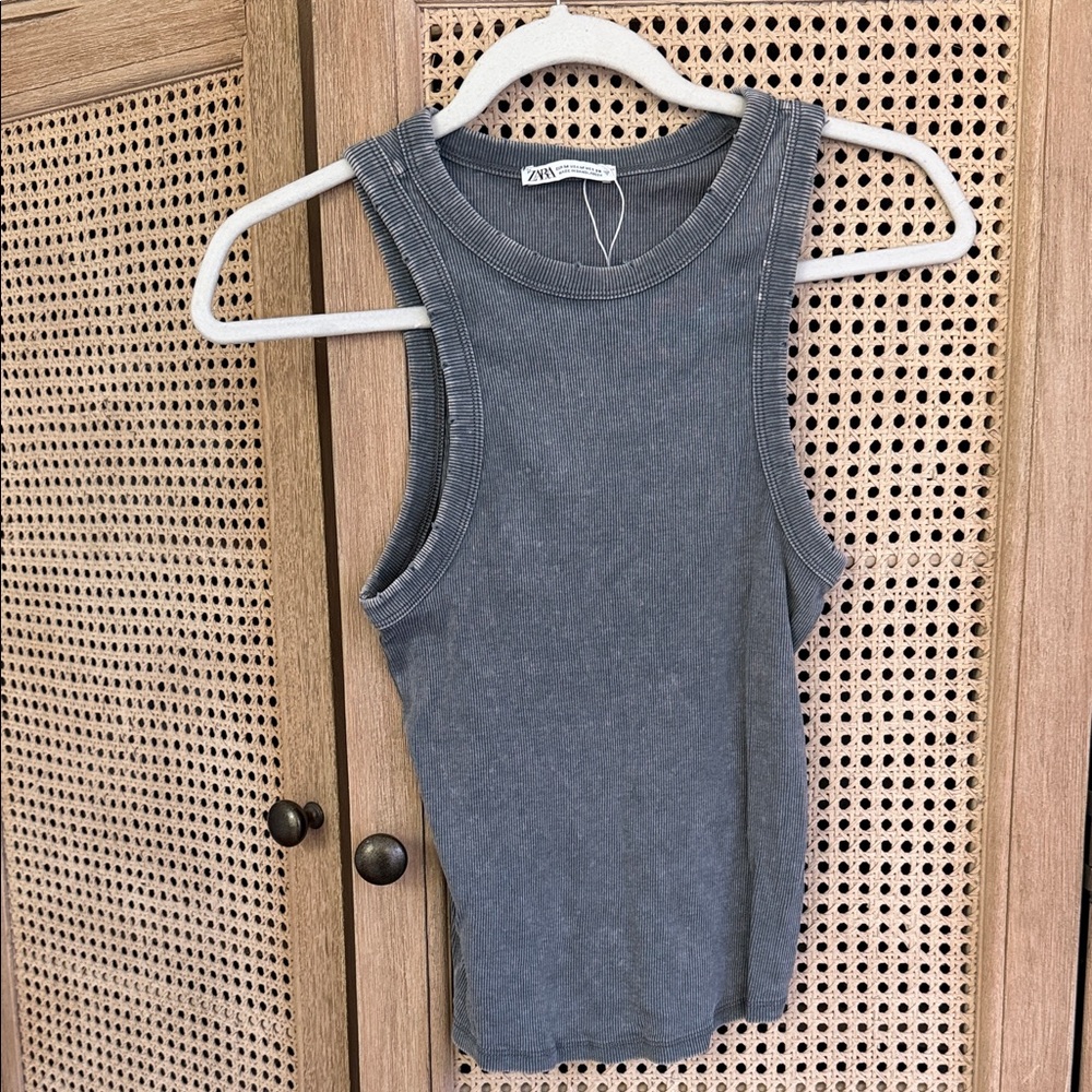 Zara Charcoal Gray Ribbed Tank Top